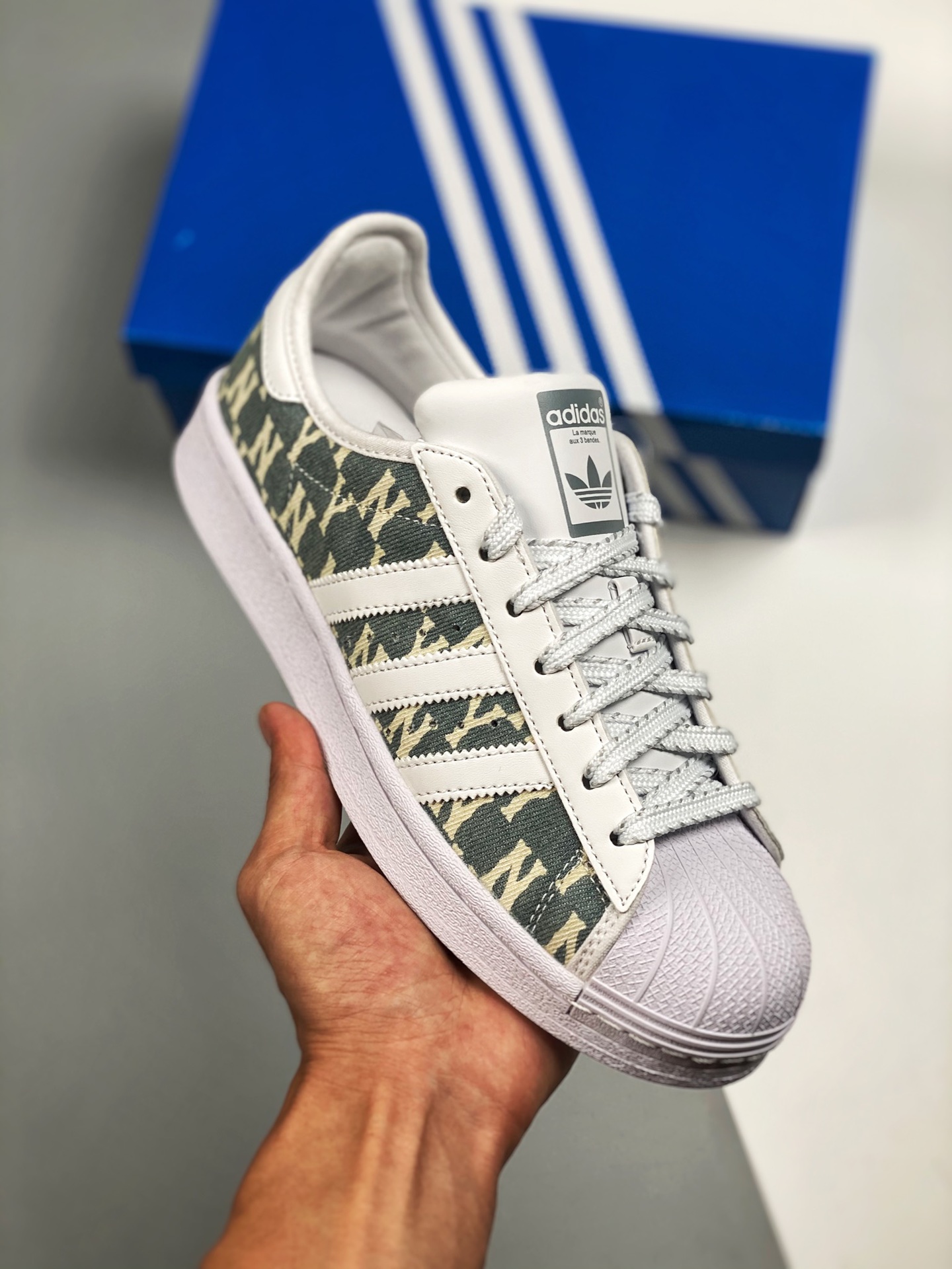 AD Originals SUPERSTAR W con puntera de concha gris y azul vaquero, foto real de nivel de empresa original, confecciona…