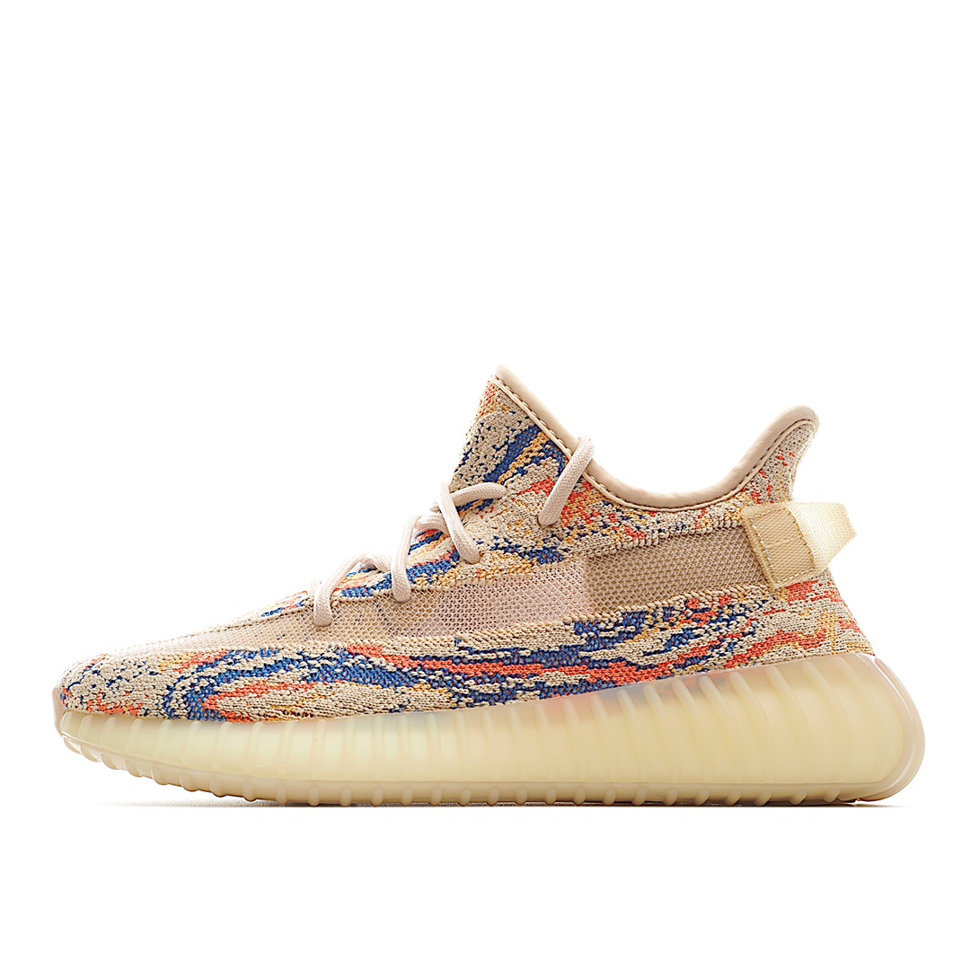 H0 新配色Kanye West x Adidas Yeezy Boost 350 V2″Light”岩石黄 百搭轻便爆米花中底休闲运动慢跑鞋 原厂纱线飞织原面 德国进口机台针织成型 鞋侧的透明边条将会由浅入深