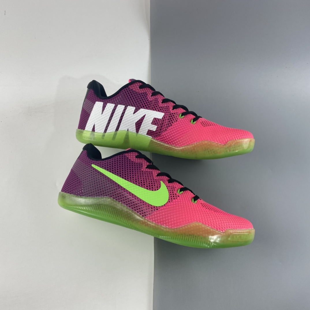 P240  Nike Kobe 11 EM 科比11代篮球鞋运动鞋 玫红荧光绿 刺客 836184-635