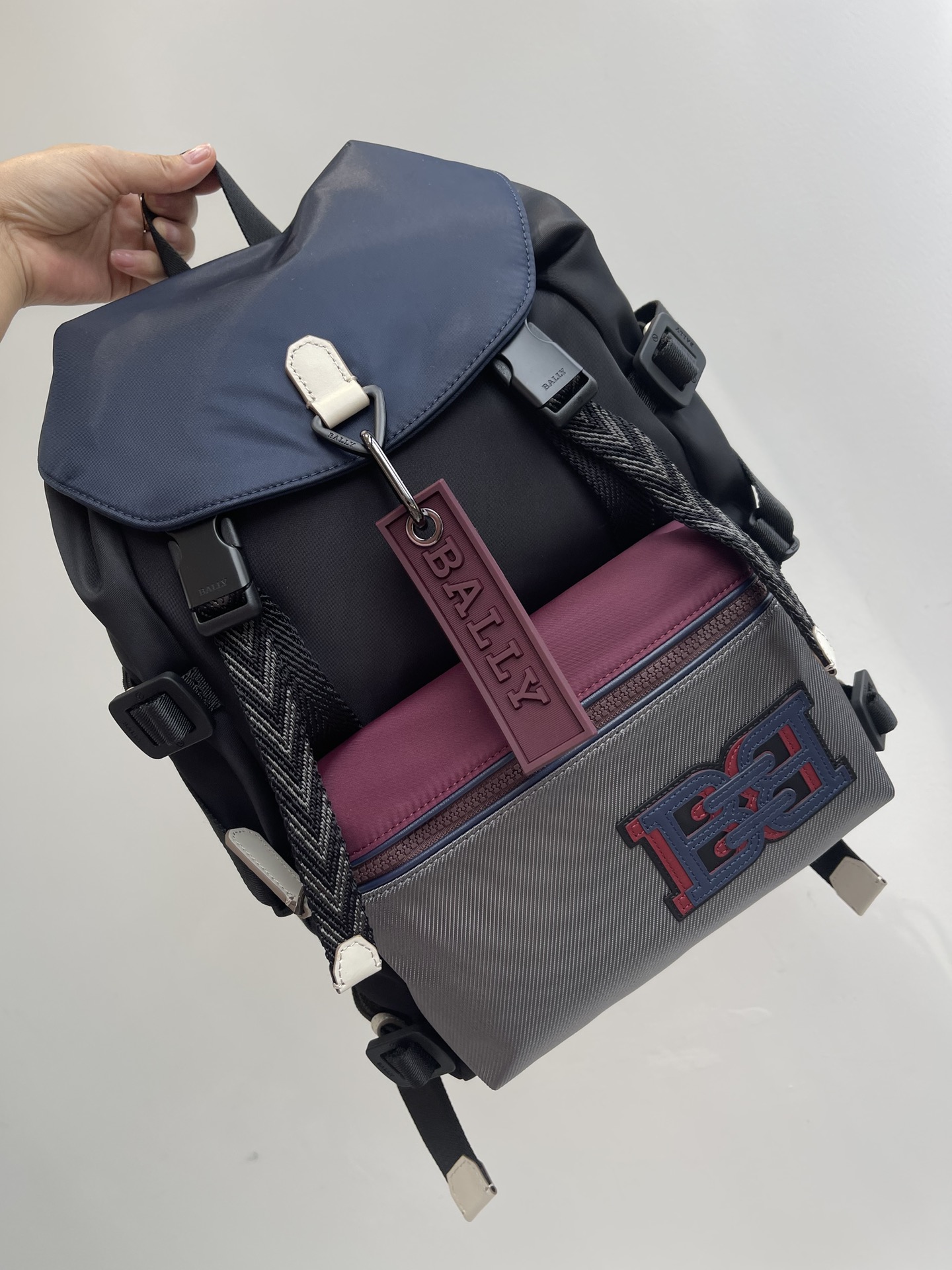 Mochila Bally Crockeet de nylon con diseño bicolor para hombre, 38*26*11 cm