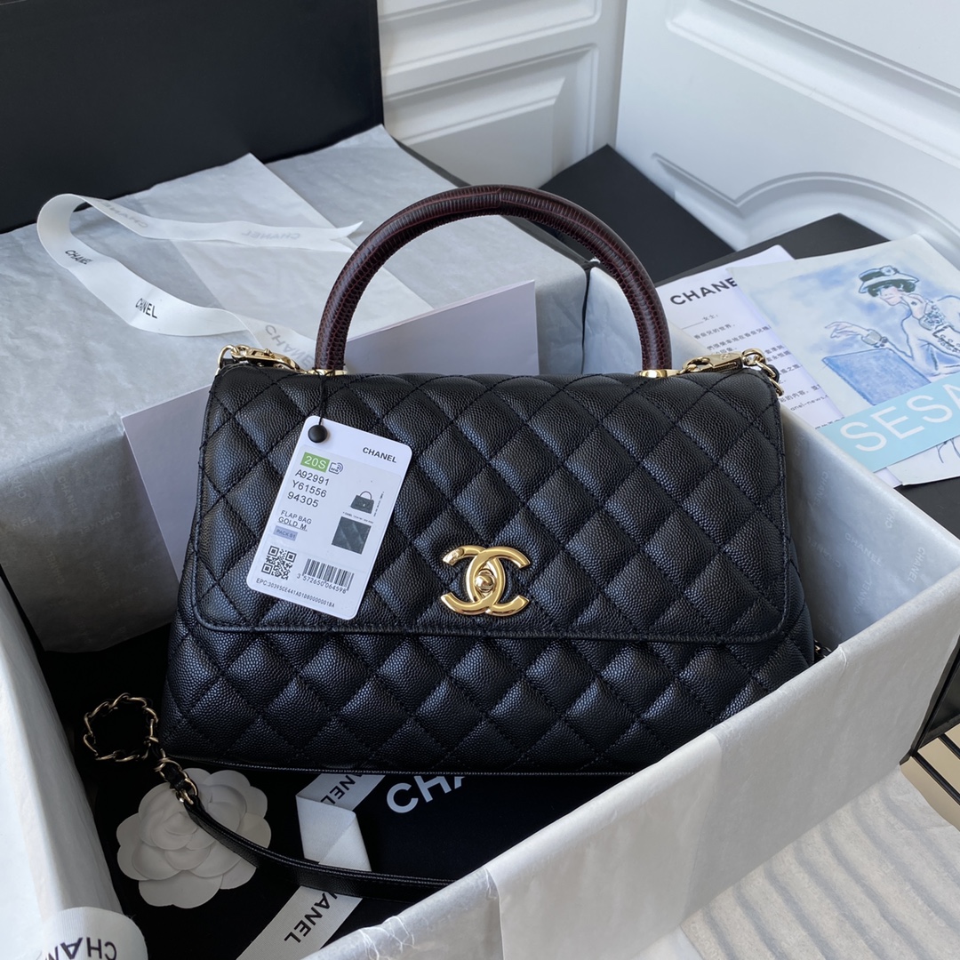 Chanel Black Quilted Top Handle Bag