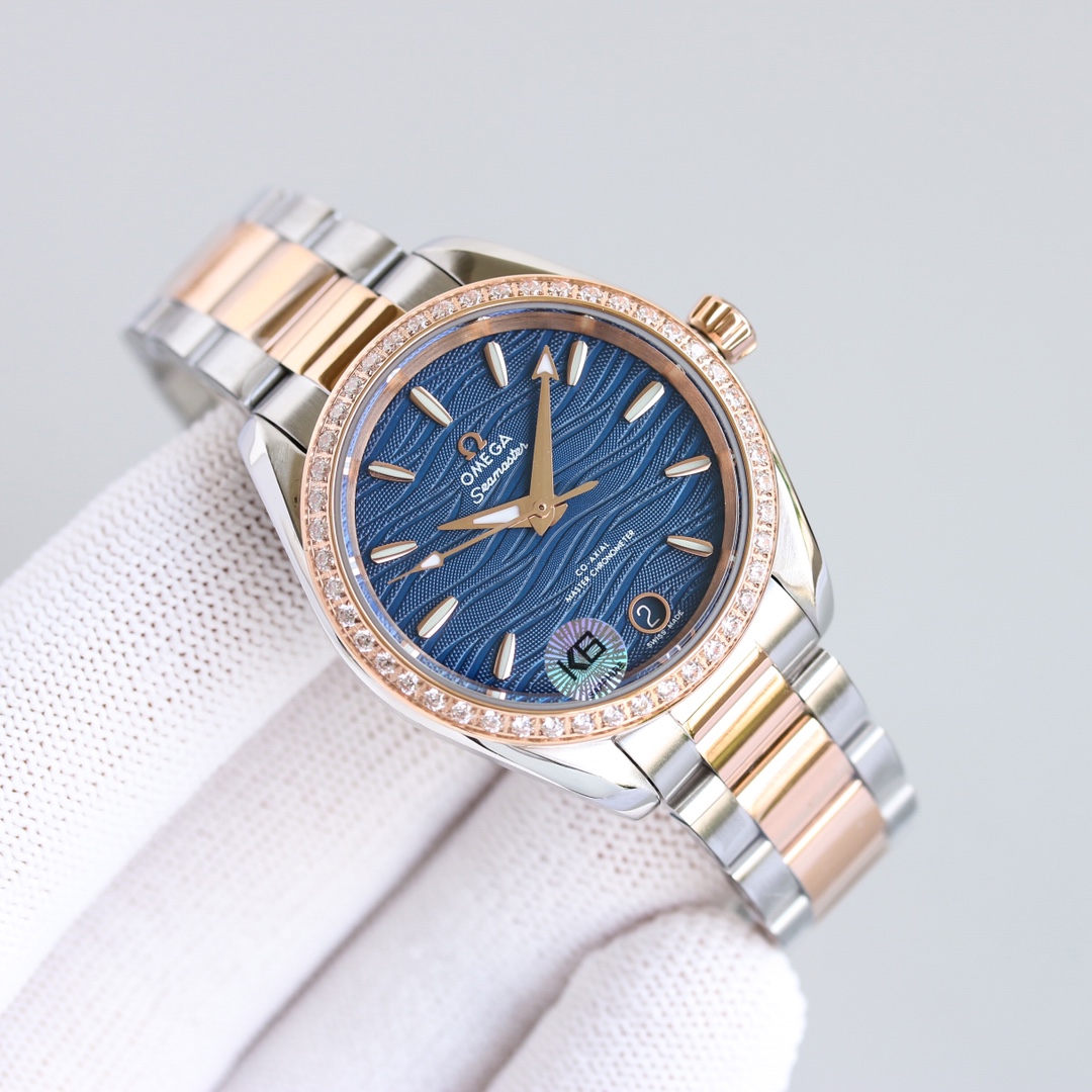 “White Crust 2415 Gold Shell Drill Omega AP5 Seahorse 34mm Watch – Perfect Gift for Girls” - 图片 7