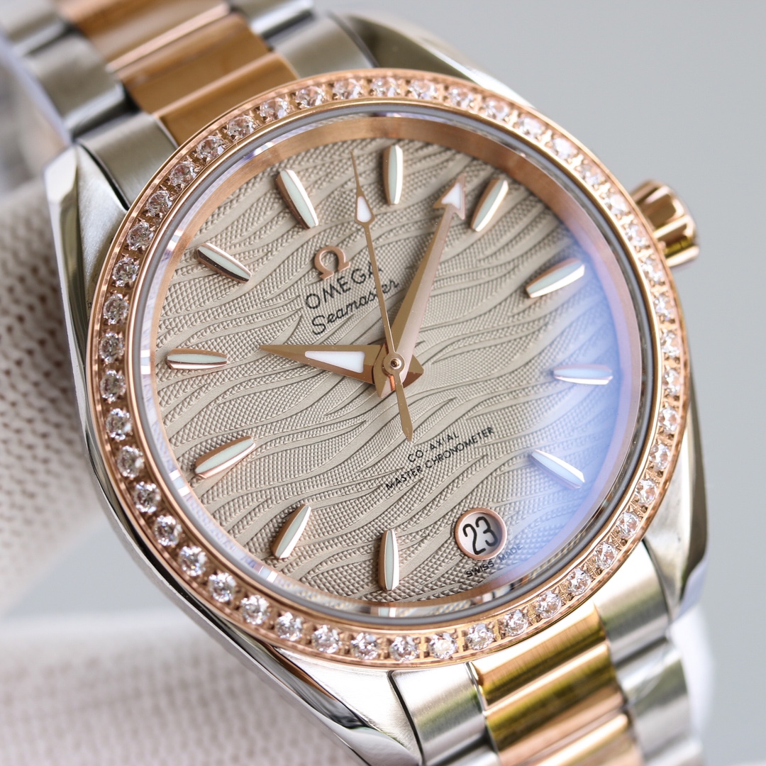 “White Crust 2415 Gold Shell Drill Omega AP5 Seahorse 34mm Watch – Perfect Gift for Girls” - 图片 6
