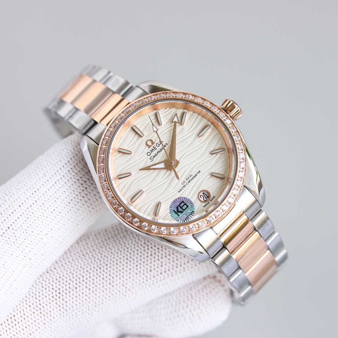 “White Crust 2415 Gold Shell Drill Omega AP5 Seahorse 34mm Watch – Perfect Gift for Girls” - 图片 4