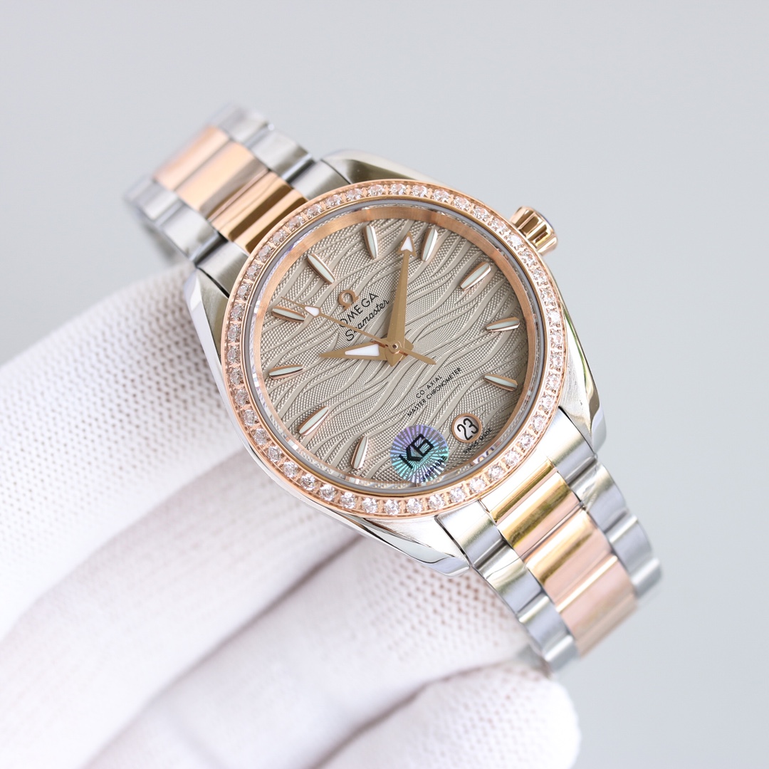 “White Crust 2415 Gold Shell Drill Omega AP5 Seahorse 34mm Watch – Perfect Gift for Girls” - 图片 5