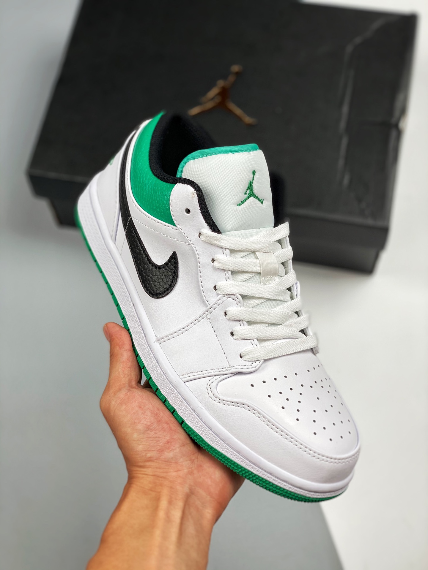 Air Jordan 1 Low Blanco-Verde AJ1 Zapatillas casuales de caña baja Sincronizado con el color oficial Único en el mercad…