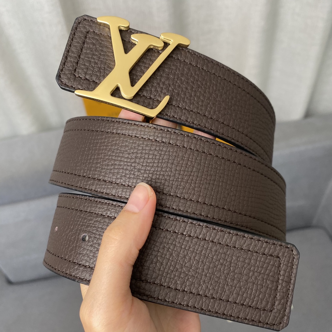 Louis Vuitton Belts Black Chocolate color Gold Calfskin Cowhide