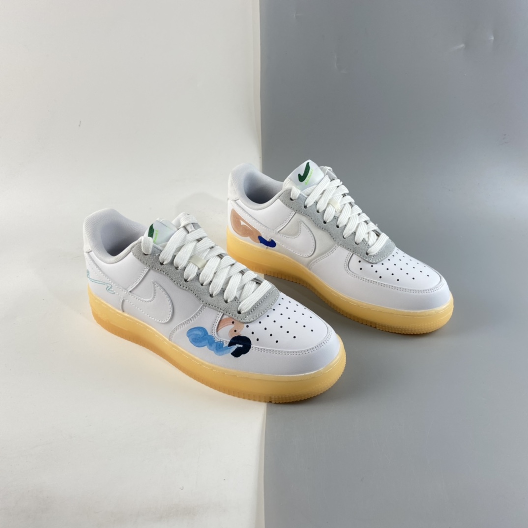 P260  Mayumi Yamase x Nk Flyleather Air Force 1 白色手绘涂鸦低帮板鞋 DB3598-100