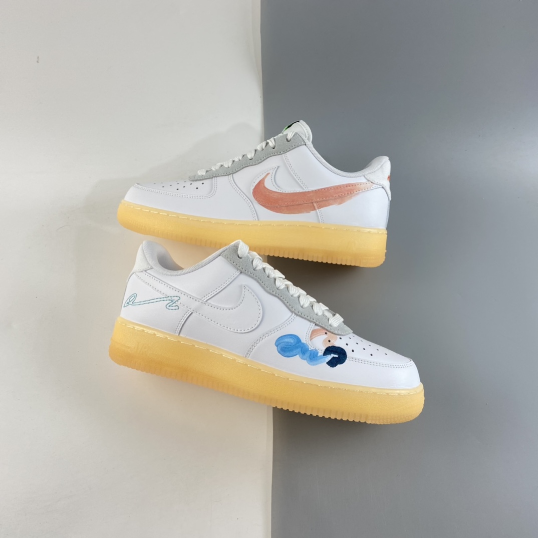 P260  Mayumi Yamase x Nk Flyleather Air Force 1 白色手绘涂鸦低帮板鞋 DB3598-100