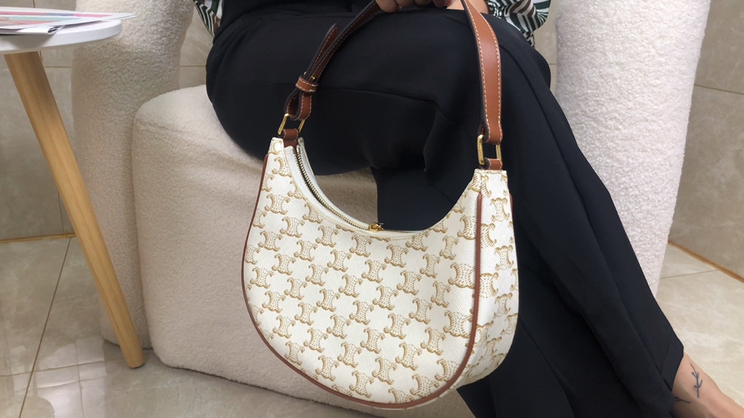Celine Ava Bag in Triomphe Canvas with Leather Trim, Stylish & Versatile
