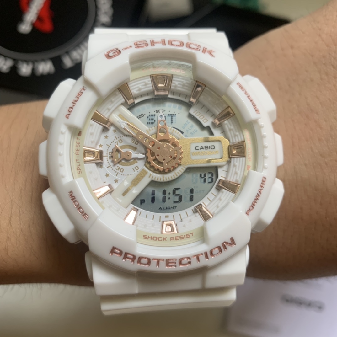 Casio envío gratis serie ga-110 blanco y dorado grande foto real