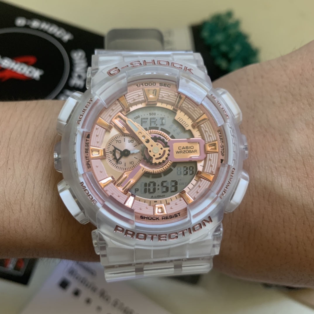 Casio envío gratis serie ga-110 transparente rosa y dorado foto real