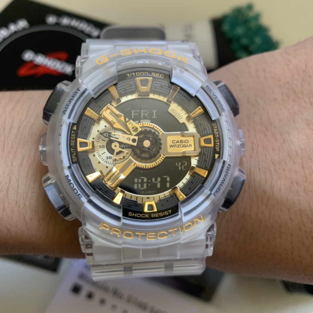 Casio envío gratis serie ga-110 transparente dorado grande foto real