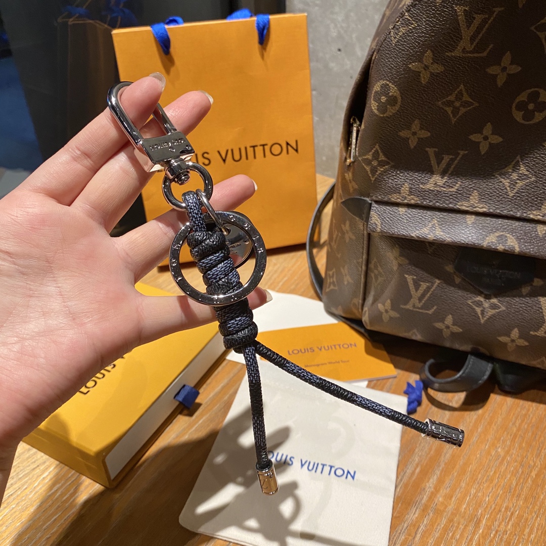 Front view of a luxury leather rope keychain