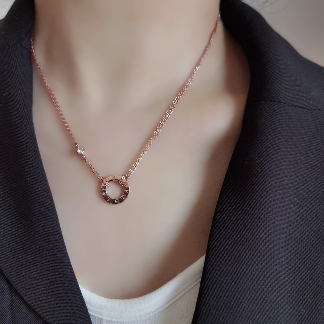 Cartier Collier à double anneau gravé CNC, chaîne italienne sur mesure - qualité supérieure
