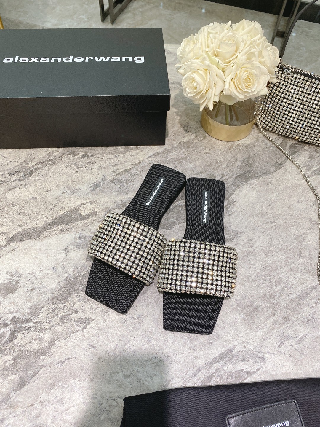 Alexander Wang lexander Wang大王新款方头水钻拖鞋