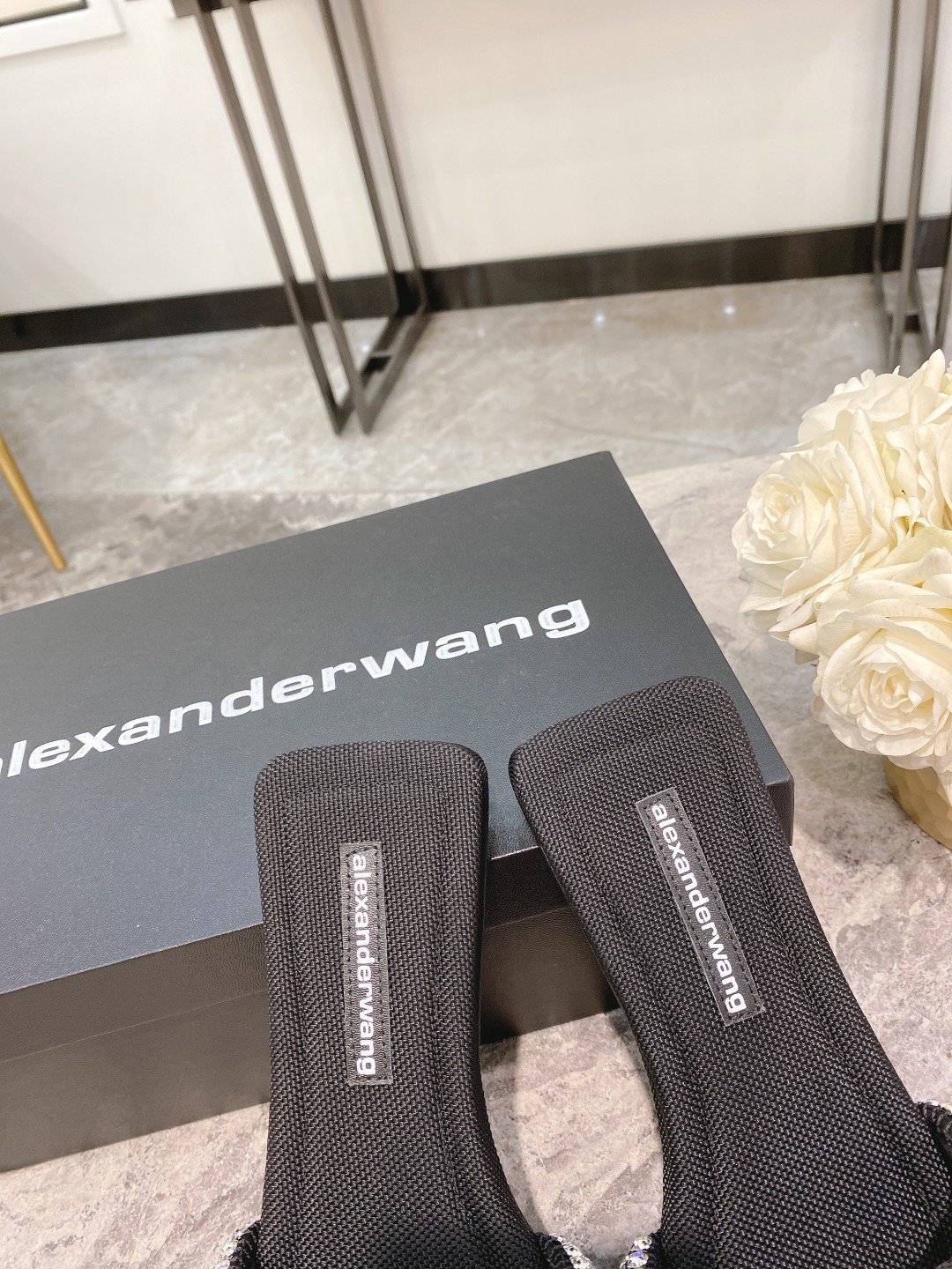 Alexander Wang lexander Wang大王新款方头水钻拖鞋