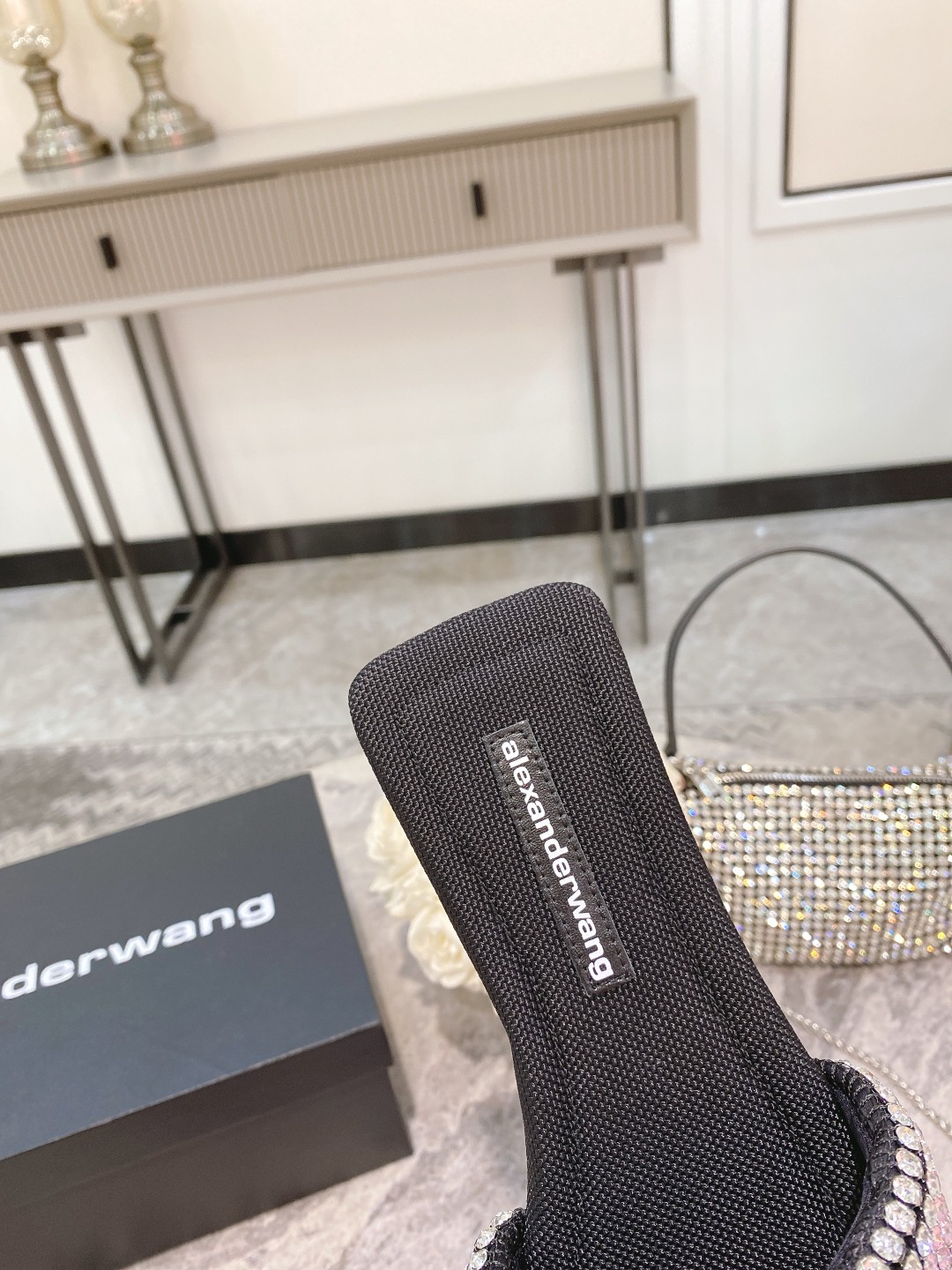 Alexander Wang lexander Wang大王新款方头水钻拖鞋