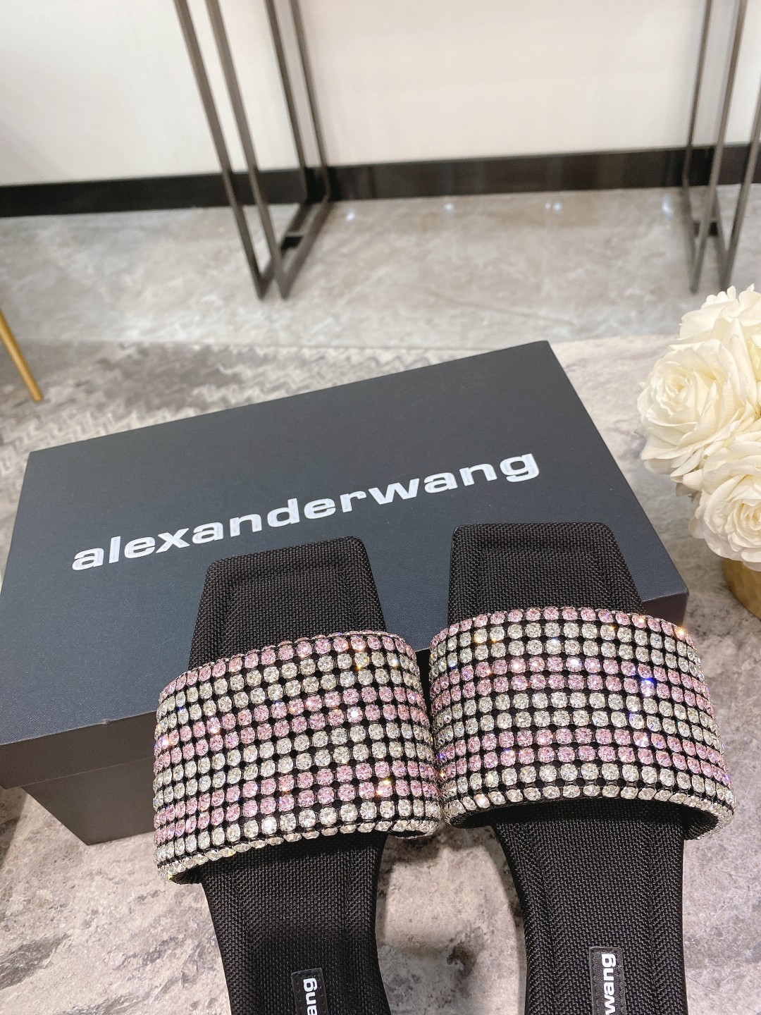 Alexander Wang lexander Wang大王新款方头水钻拖鞋