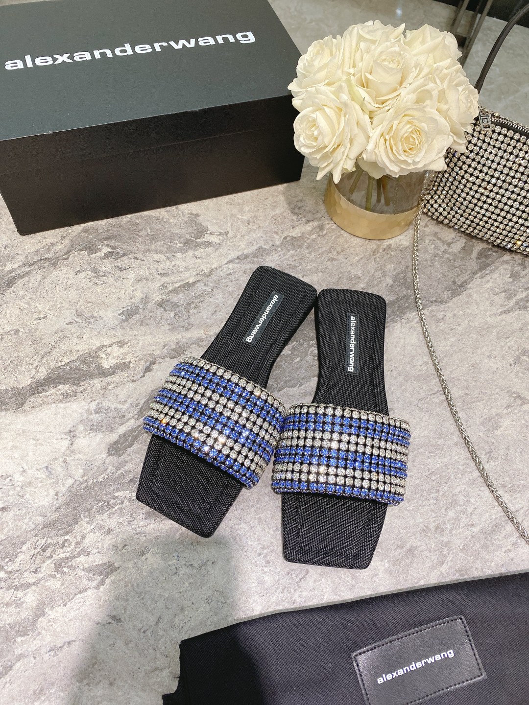 Alexander Wang lexander Wang大王新款方头水钻拖鞋