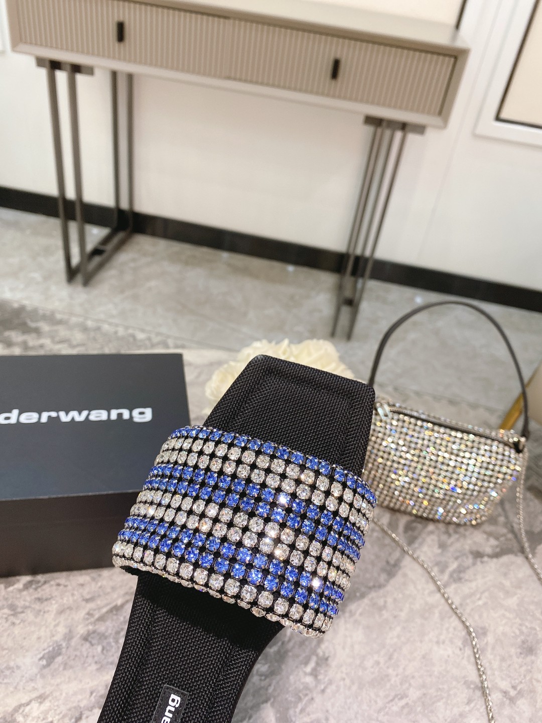 Alexander Wang lexander Wang大王新款方头水钻拖鞋