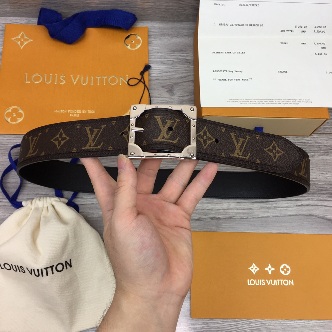 Louis Vuitton Belts Men Calfskin Canvas Cowhide