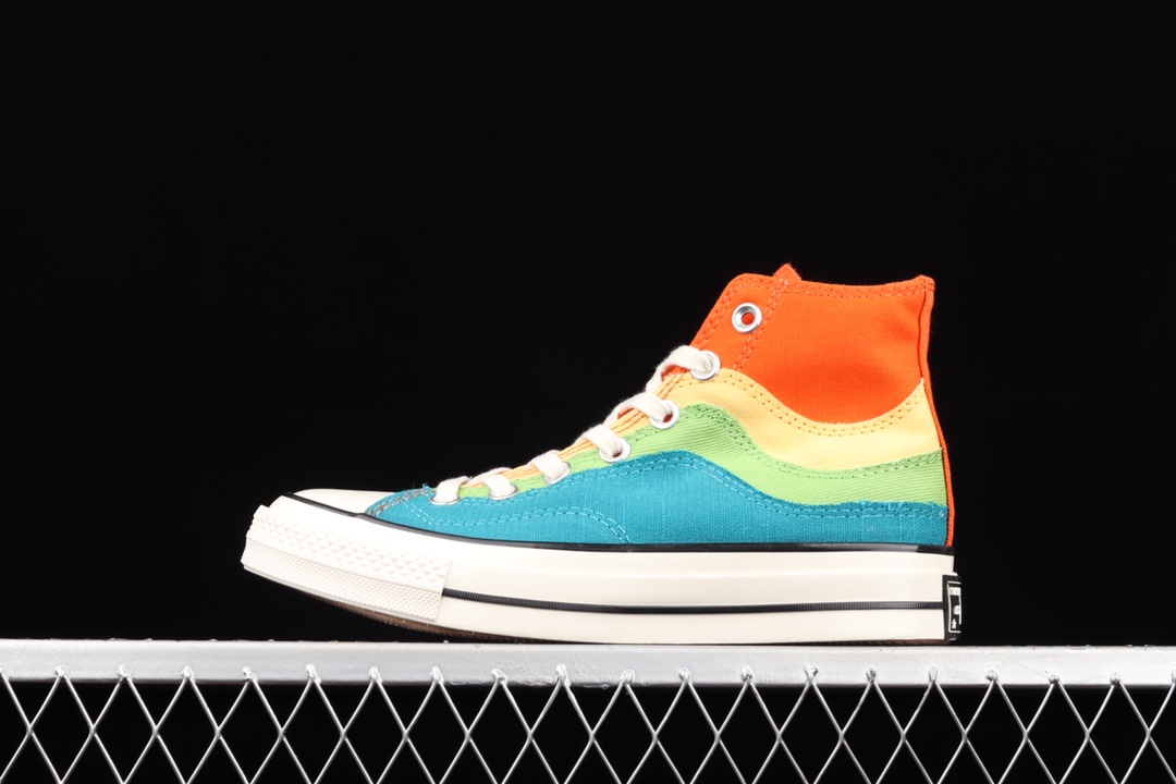 H0 Converse Chuck 70 2021新款三星标拼接撞色彩虹高帮帆布鞋 H0 836C