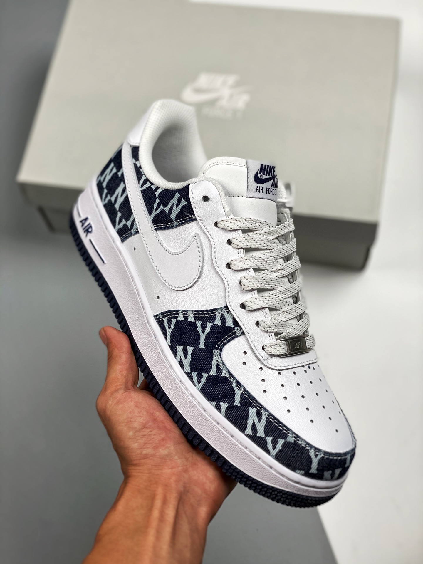 MLB x Air Force 1 Low vaquero blanco y azul, horma original y cartón original, crea la forma pura de Air Force, enfocad…