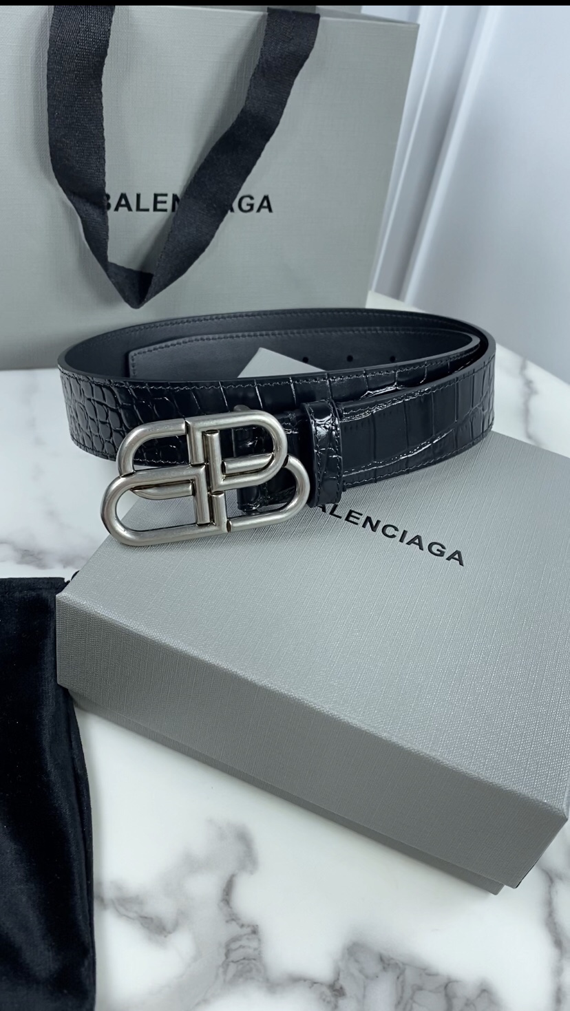 [Balenciaga Belts]BALENCIAGA Black Crocodile Embossed Cowhide Belt Size 35mm