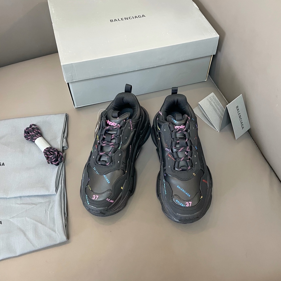 Color negro Balenciaga·Balenciaga 2021ss nuevo nuevo color triples suela gruesa zapatillas de deporte zapatos de papá e…