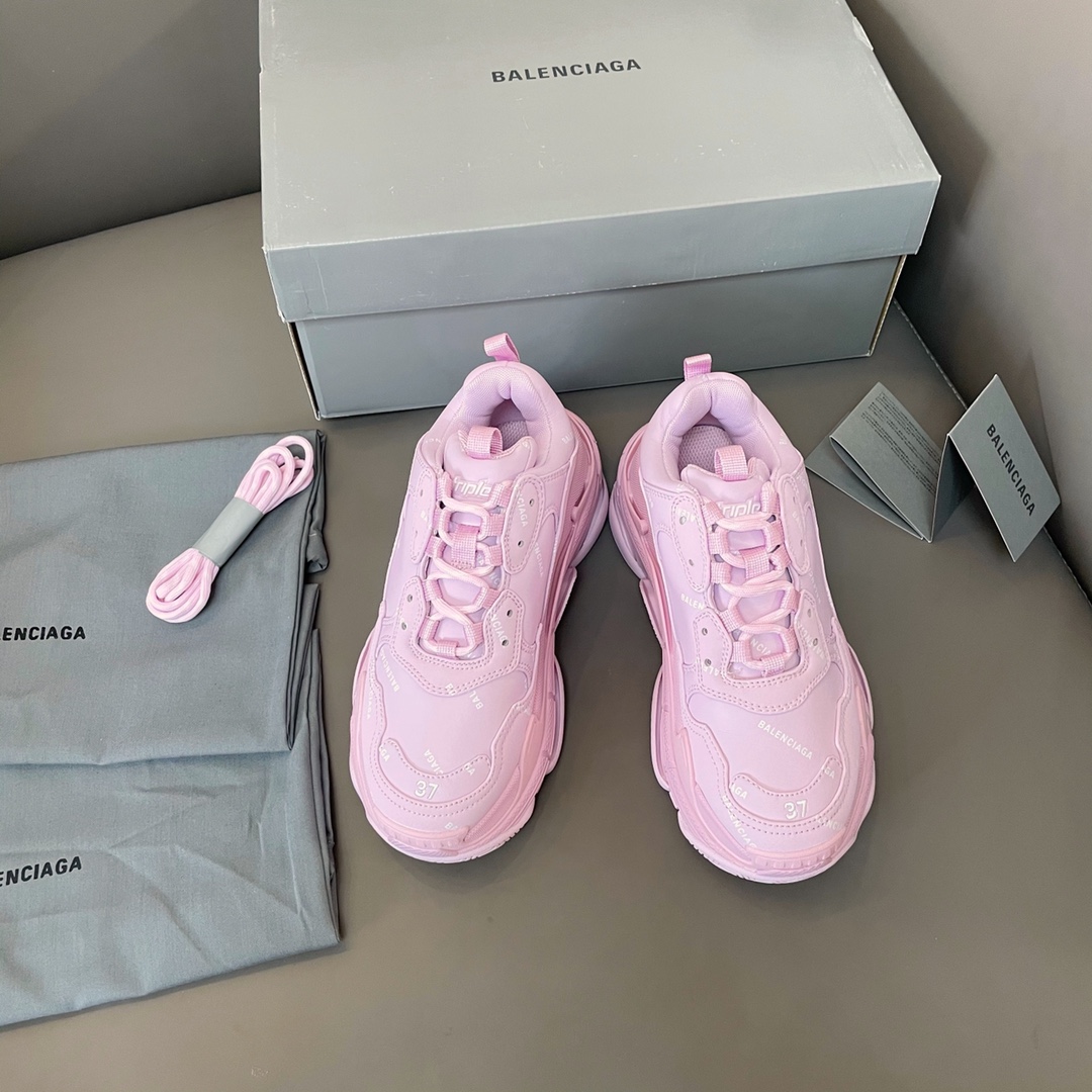Rosa Balenciaga·Balenciaga 2021ss nuevo nuevo color triples zapatillas de deporte con suela gruesa zapatos para papá ¡e…
