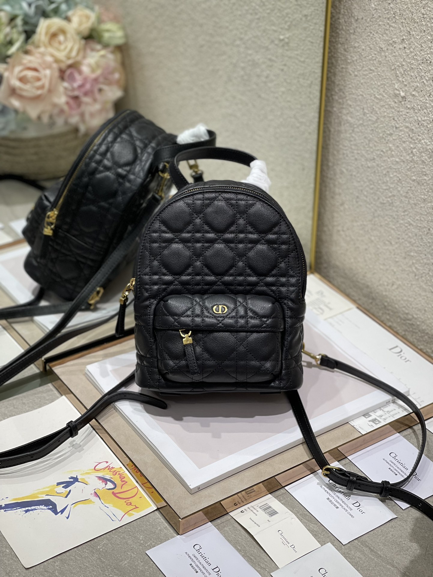 Dior Oblique Small Backpack Full Leather Leather with Grid Lines Vintage
