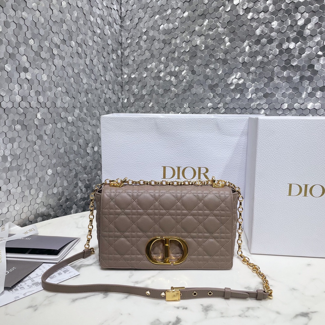 Dior Caro Bags Handbags Gold Embroidery Vintage Cowhide Chains