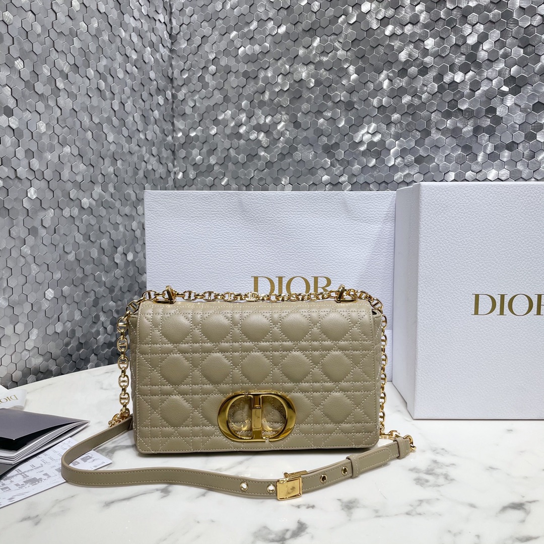 Dior Caro Bags Handbags Gold Embroidery Vintage Cowhide Chains