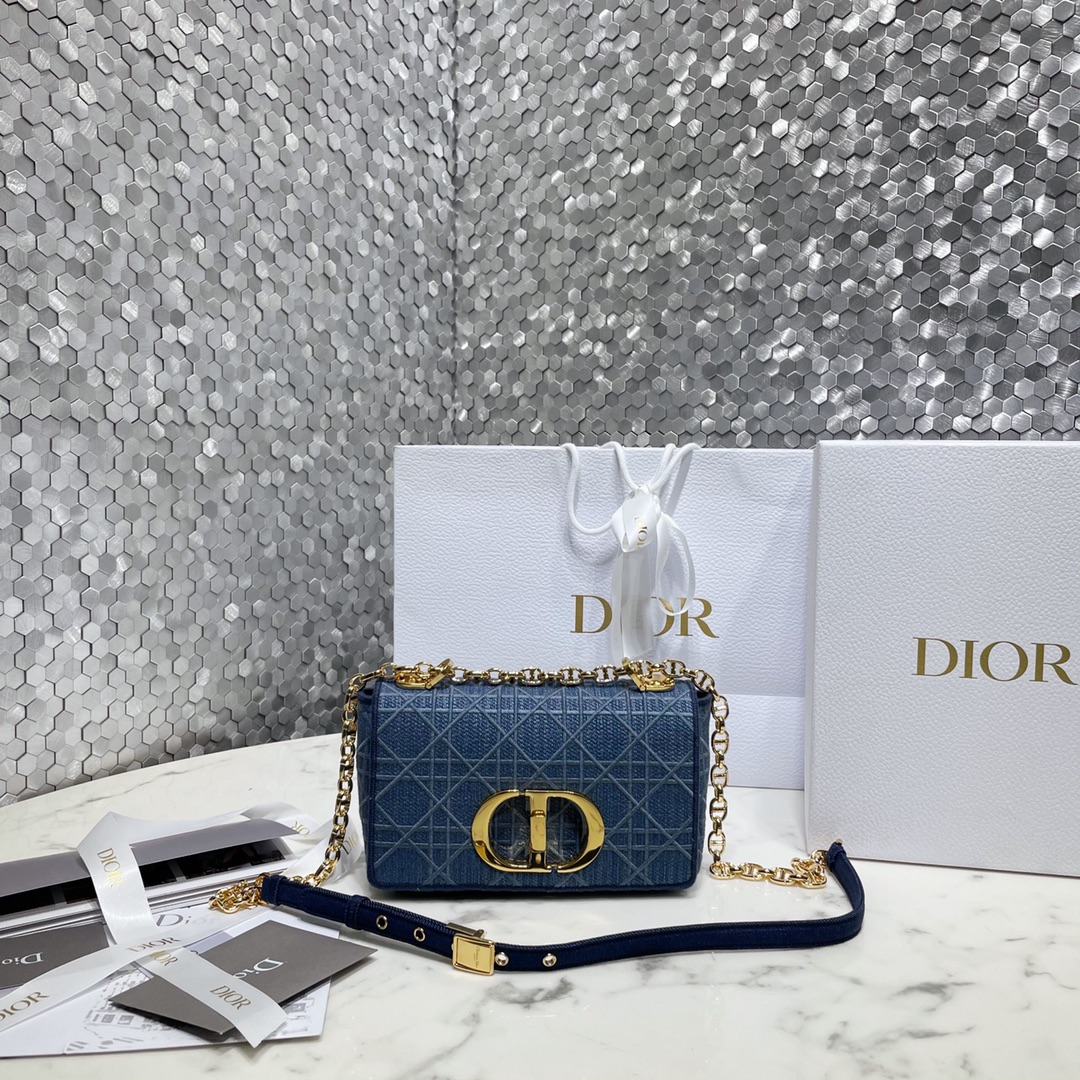 Dior Caro Bags Handbags Blue Gold Tannin Embroidery Vintage