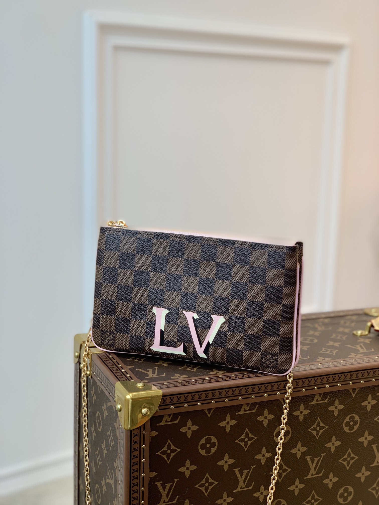 Louis Vuitton LV Double Zip Pochette bag N60254棕色棋盘格