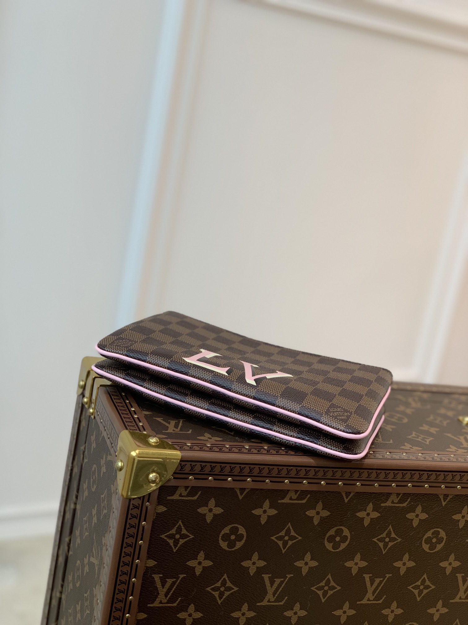 Louis Vuitton LV Double Zip Pochette bag N60254棕色棋盘格