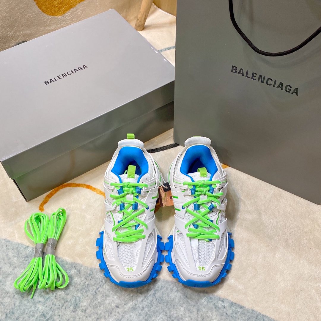 Balenciaga blanco, azul y verde · Balenciaga 2021ss nuevo color Track 3.0 zapatos para papá de tercera generación, zapa…