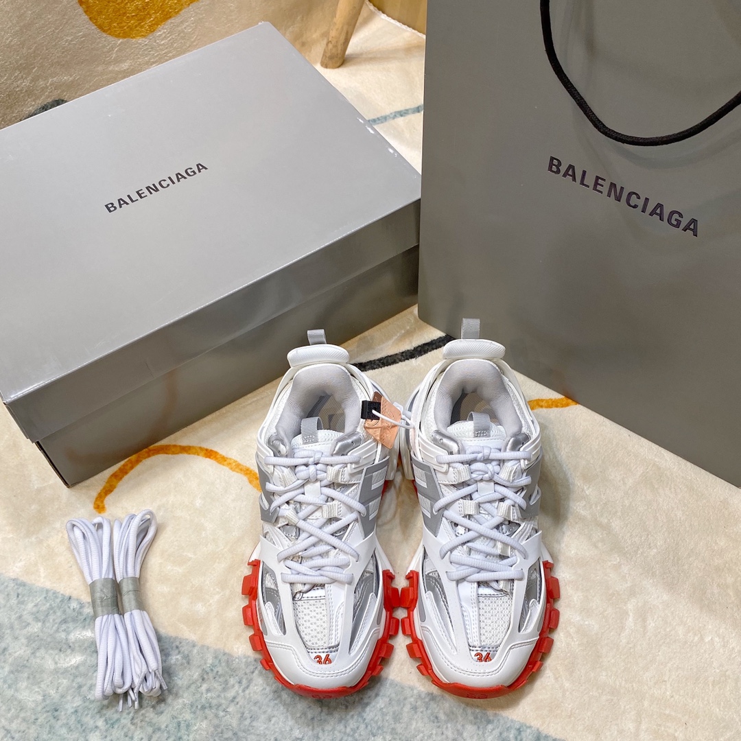 Balenciaga plateado y rojo · Balenciaga 2021ss nuevo color Track 3.0 zapatos para papá de tercera generación, zapatos d…