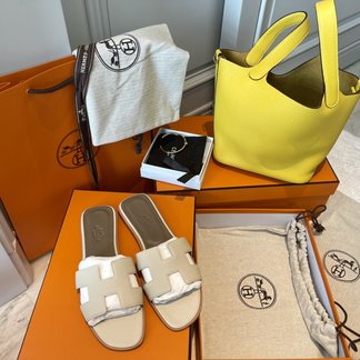 Hermes Shoes Slippers Milkshake White Sewing Summer Collection
