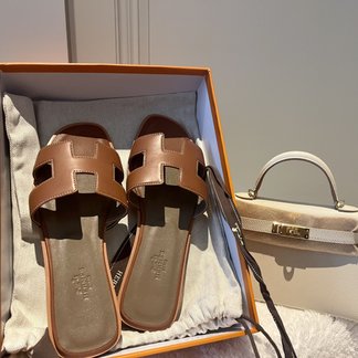 Hermes Shoes Slippers Brown Coffee Color Sewing Summer Collection