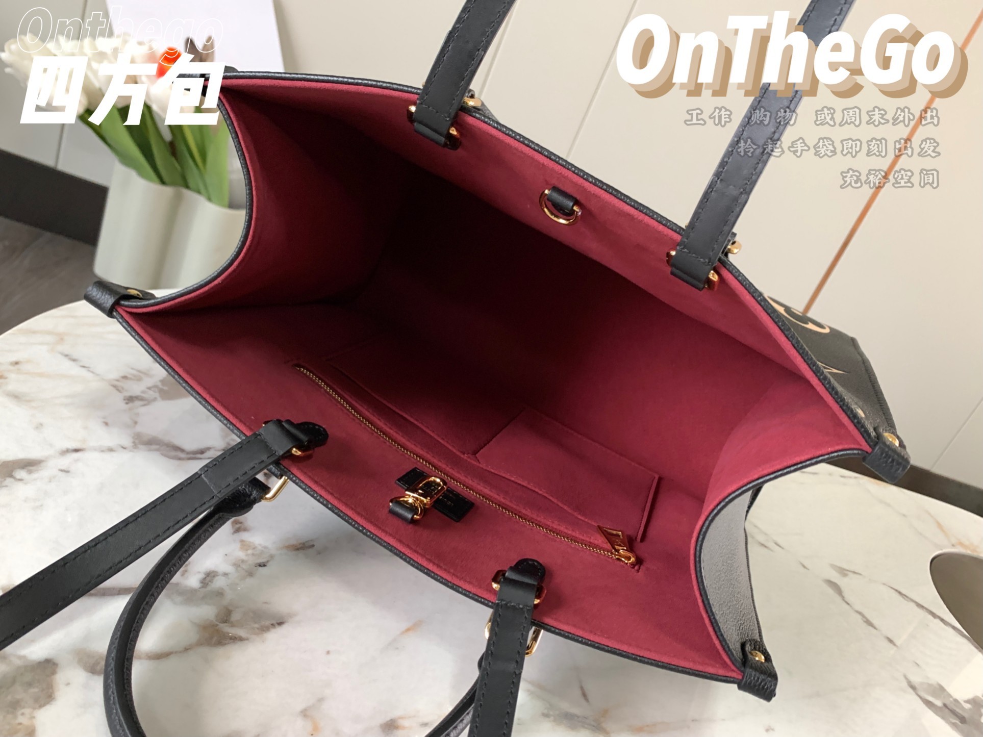 特级原厂皮全钢五金M45495黑色印花本款OnTheGo中号Tote包将Monogram图案先印染后压印
