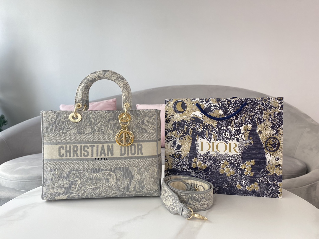 Dior Bags Handbags Gold Grey Embroidery Lady