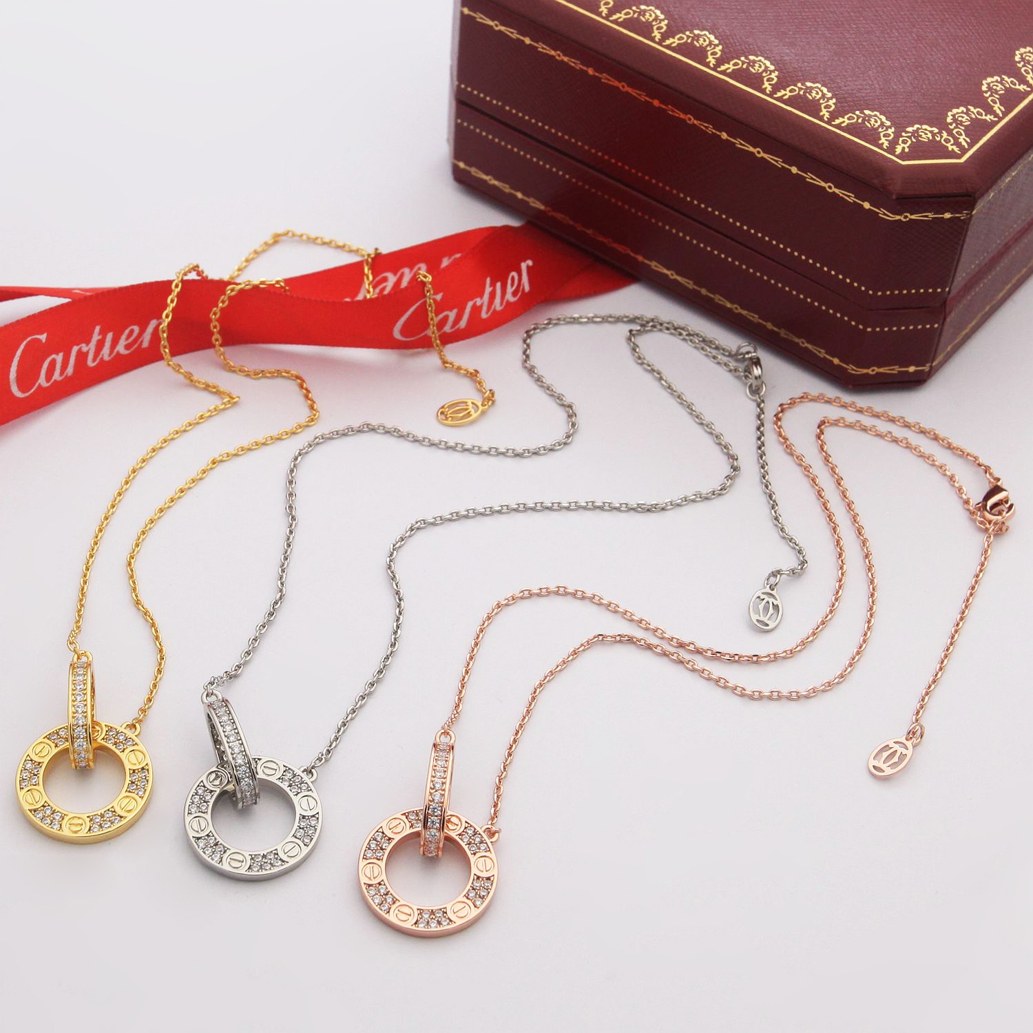 Cartier 卡地亚项链 Love满钻大饼双环项链