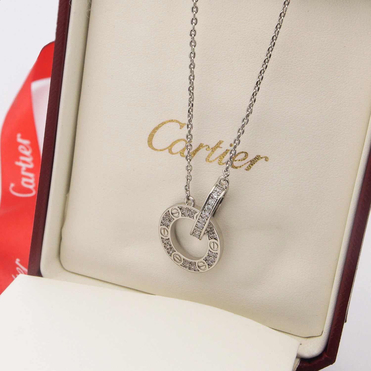 Cartier 卡地亚项链 Love满钻大饼双环项链