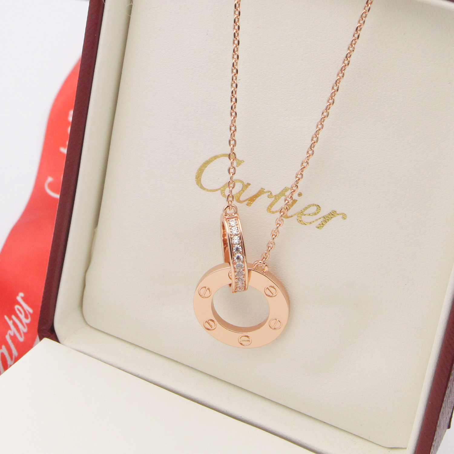 Cartier 卡地亚项链 Love满钻大饼双环项链