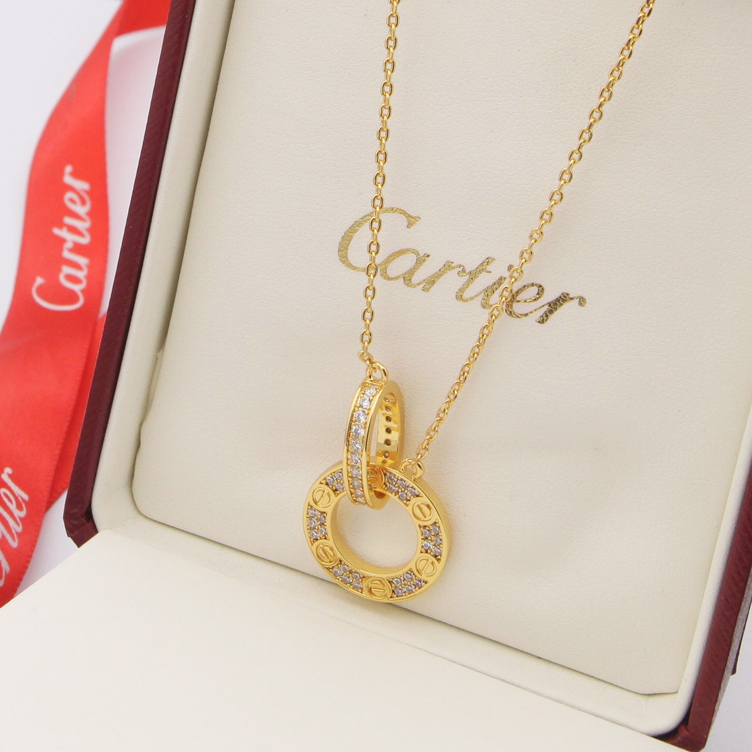 Cartier 卡地亚项链 Love满钻大饼双环项链