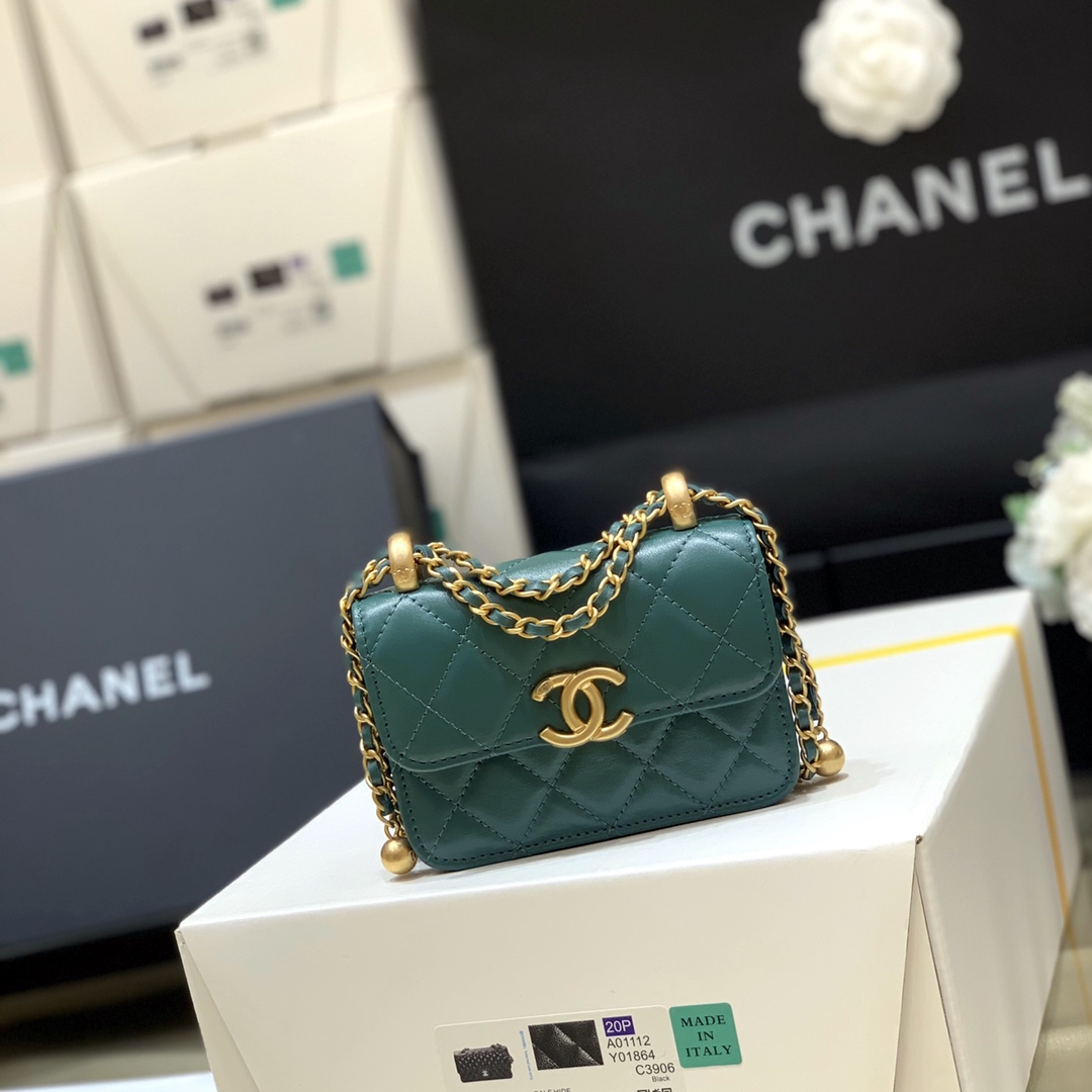 Chanel 2021早秋高级手工坊双金珠系列小方包 AP2290绿色