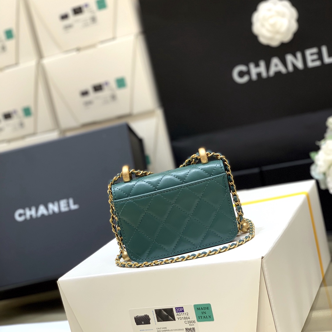 Chanel 2021早秋高级手工坊双金珠系列小方包 AP2290绿色