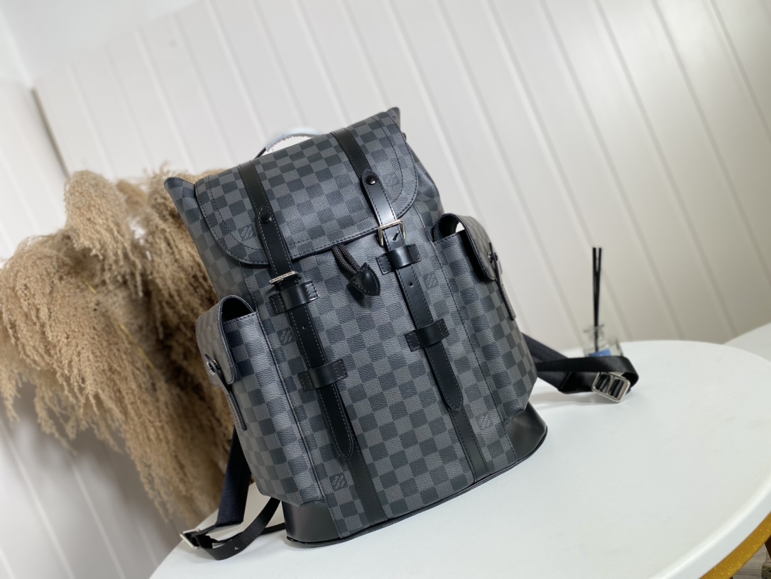 Louis Vuitton LV Christopher Bags Backpack Black Grid N41379